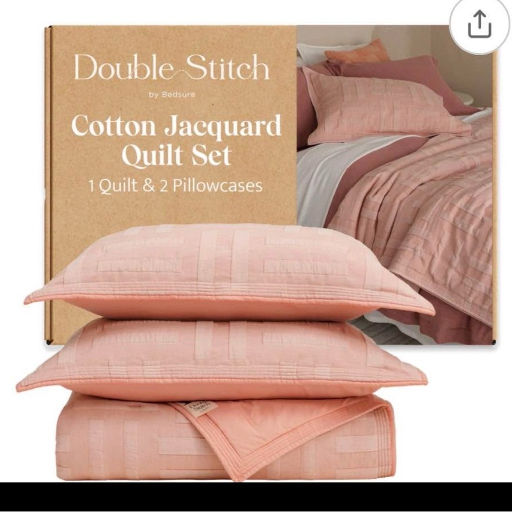 Double Stitch King Cotton Jacquard Quilt Set